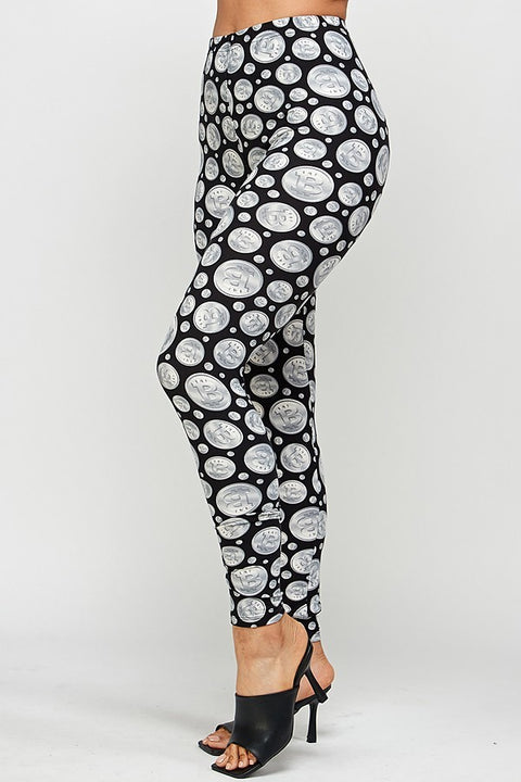 Women's Regular Grey Bitcoin Pattern Printed Leggings