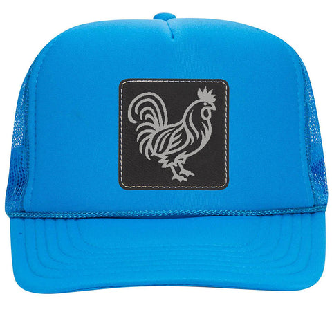 Rooster Leatherette Neon 5 Panel High Crown Foam Mesh Back Trucker Hat - For Men and Women