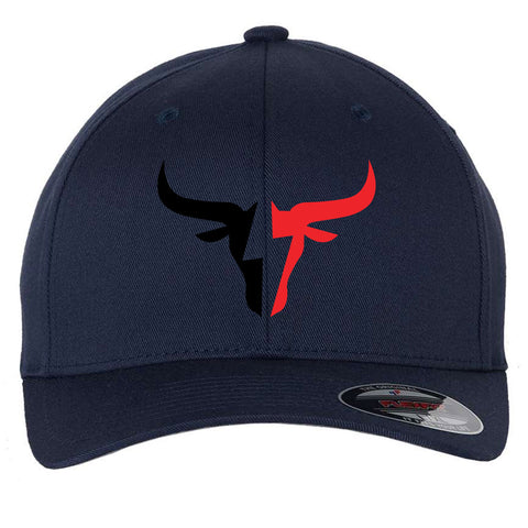 Two Tone Bullhead 6 Panel Mid Profile Flexfit Closed Back Twill Cap - From Small to 2XL Big Size
