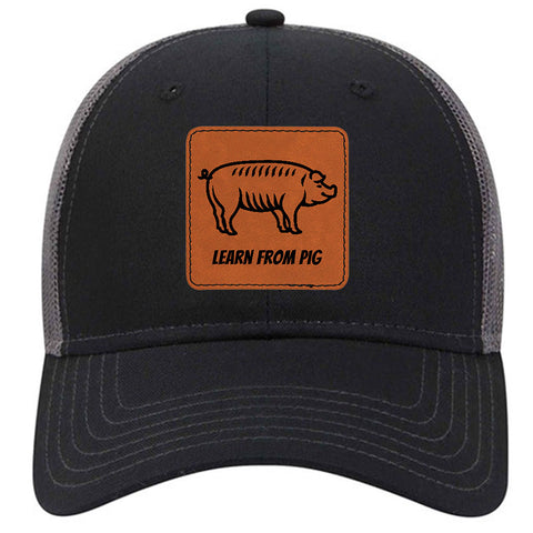 Pig Leatherette Patch 6 Panel Low Profile Mesh Back Trucker Hat - for Men and Women