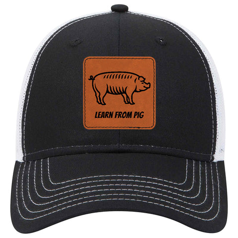 Pig Leatherette Patch 6 Panel Low Profile Mesh Back Trucker Hat - for Men and Women