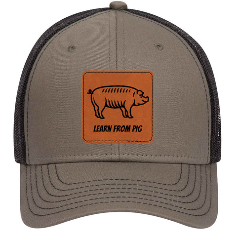 Pig Leatherette Patch 6 Panel Low Profile Mesh Back Trucker Hat - for Men and Women