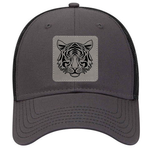 Tiger Leatherette Patch 6 Panel Low Profile Mesh Back Trucker Hat - for Men and Women
