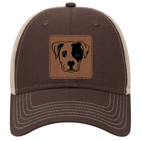 Puppy Dog Leatherette Patch 6 Panel Low Profile Mesh Back Trucker Hat - for Men and Women