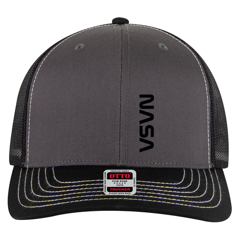 Black NASA Letter 6 Panel Mid Profile Mesh Back Trucker Hat - For Men and Women