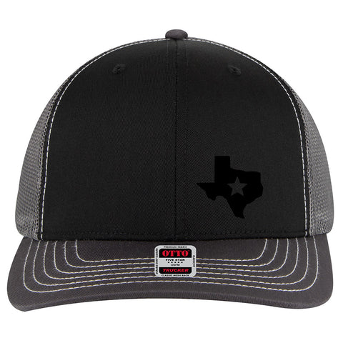 Black Texas Map Star 6 Panel Mid Profile Mesh Back Trucker Hat - For Men and Women