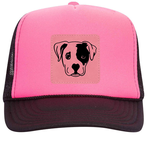 Puppy Dog Leatherette Neon 5 Panel High Crown Foam Mesh Back Trucker Hat - For Men and Women