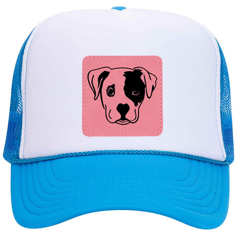 Puppy Dog Leatherette Neon 5 Panel High Crown Foam Mesh Back Trucker Hat - For Men and Women