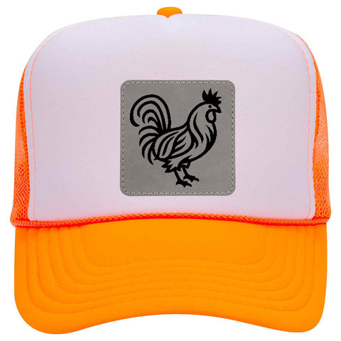 Rooster Leatherette Neon 5 Panel High Crown Foam Mesh Back Trucker Hat - For Men and Women