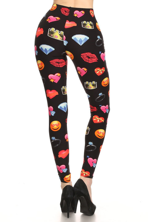 Women's Plus Emoji Heart Lips Pattern Printed Leggings