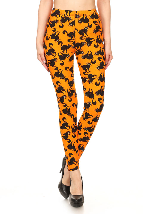 Women's PLUS Black Cats Animal Pattern Printed Leggings
