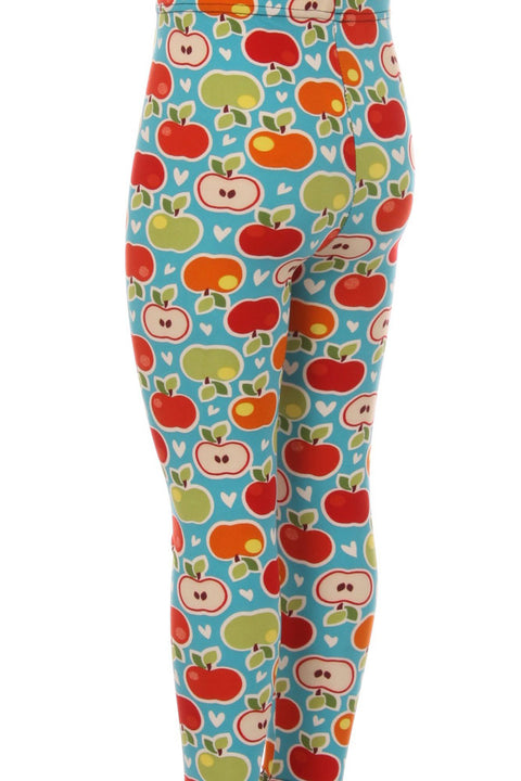 Girl's Apple Red Orange Green Pattern Printed Leggings