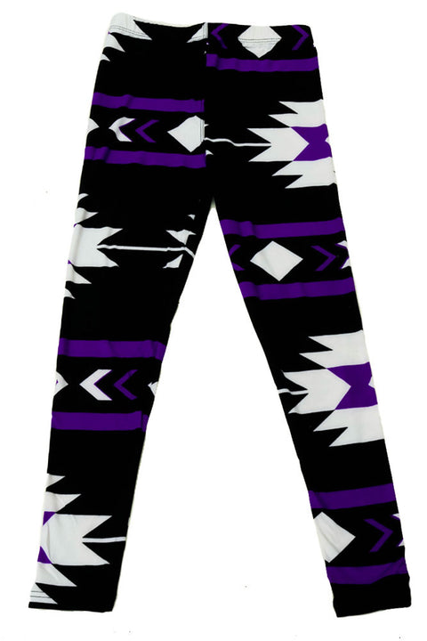 Girl's American Indian Aztec and Stripe Pattern Print Leggings