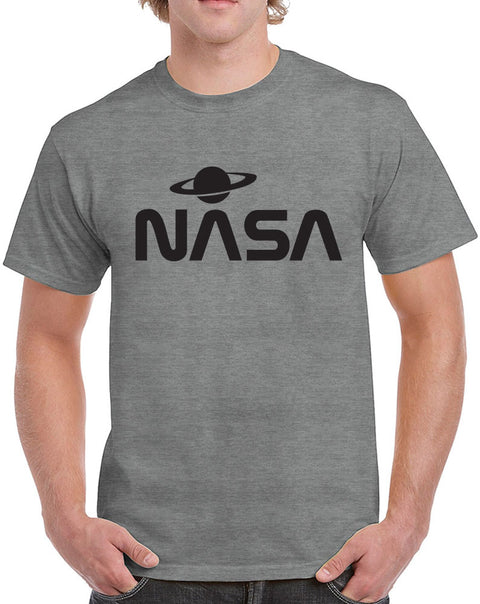 NASA with Saturn Design Heavy Cotton Classic Fit Round Neck Short Sleeve T-Shirts – S ~ 3XL