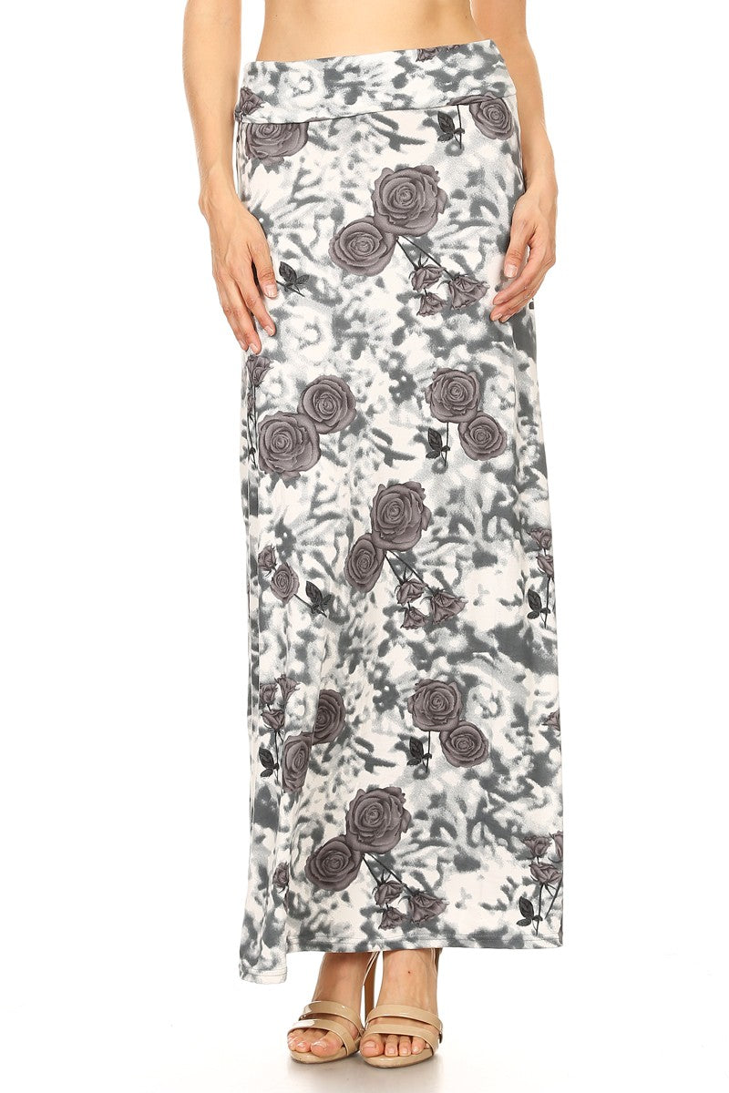 Women's Regular Beautiful Print Maxi Skirts - Grey Rose & Blur– iZZYZX