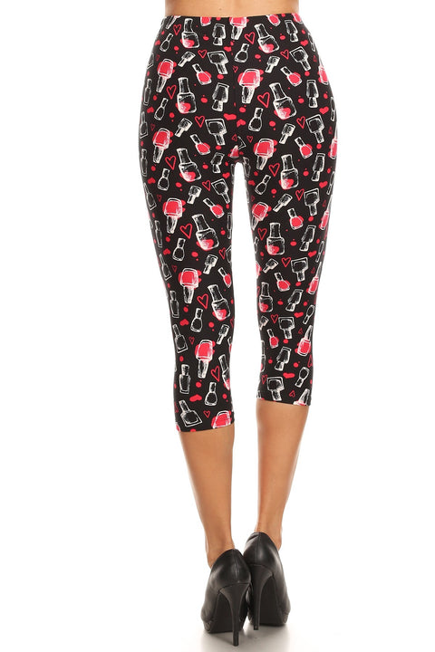 Women's Plus Nail Polish Heart Printed Cropped Capri Leggings