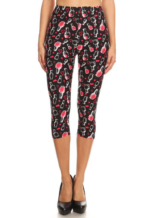 Women's Plus Nail Polish Heart Printed Cropped Capri Leggings