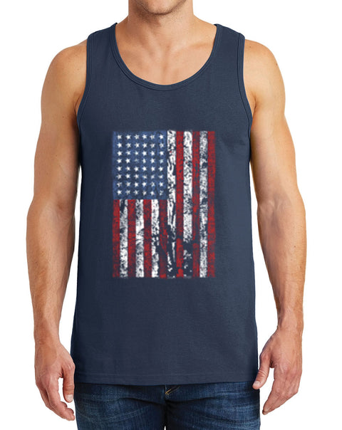 Men’s American Flag Distressed Heavy Cotton Tank Tops – XS ~ 3XL