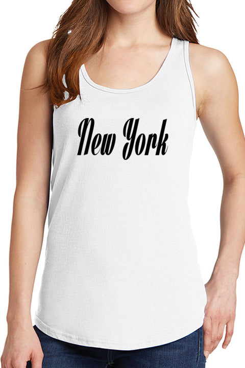 Women's New York Cursive Design Core Cotton Tank Tops -XS~4XL