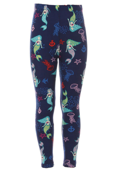 Girls Mermaid & Fish Pattern Printed Leggings