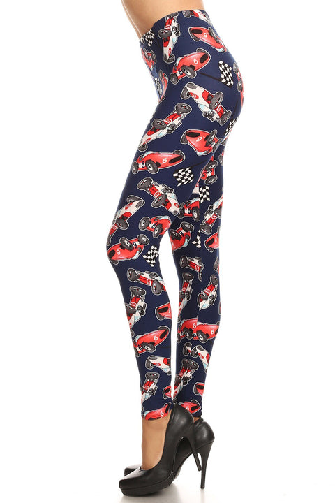 Women's Plus Race Car Speed Racing Pattern Printed Leggings