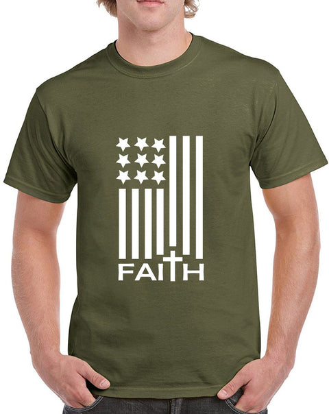 American Flag with Faith Design Heavy Cotton Classic Fit Round Neck Short Sleeve T-Shirts – S ~ 3XL