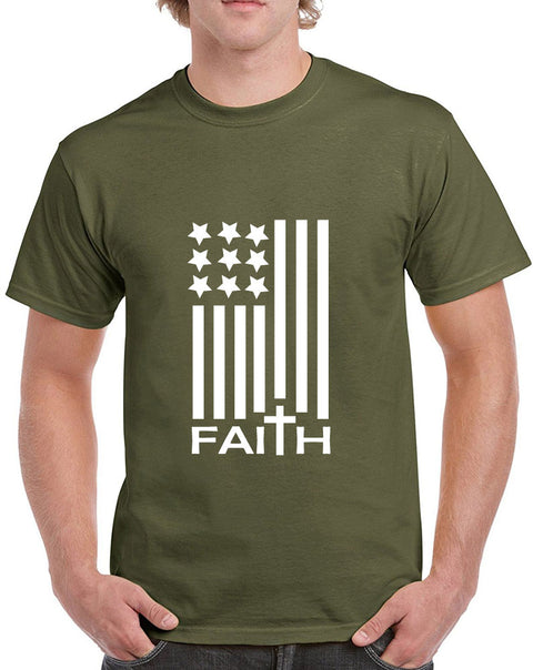 American Flag with Faith Design Heavy Cotton Classic Fit Round Neck Short Sleeve T-Shirts – S ~ 3XL