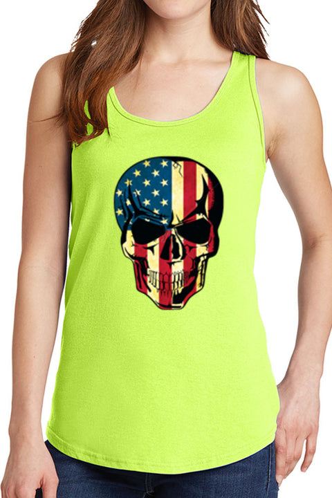 Women's American Skull Flag Core Cotton Tank Tops -XS~4XL