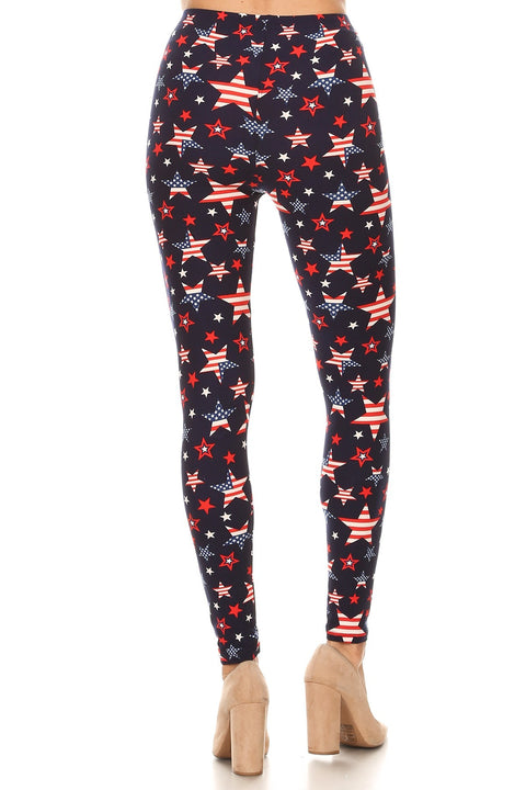 Women's Regular Stars & Stripes American Flag Pattern Printed Leggings