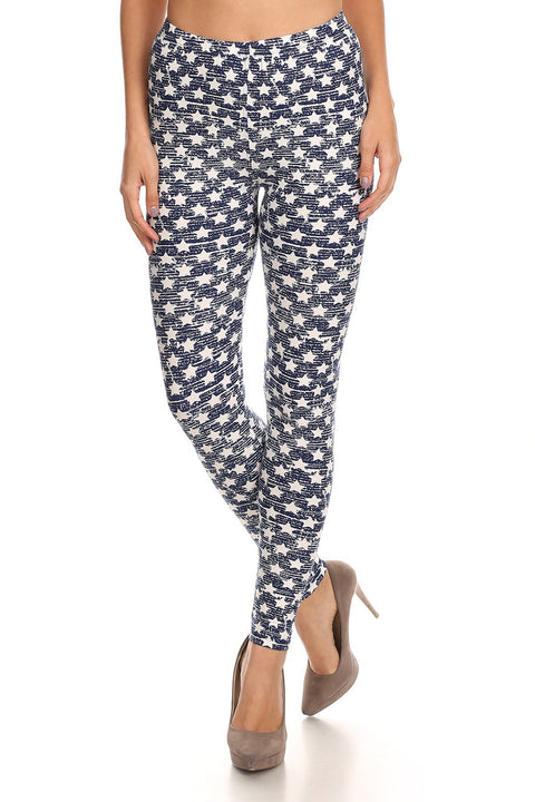 Women's 3 X 5X White Little Stars Faded Pattern Printed Leggings
