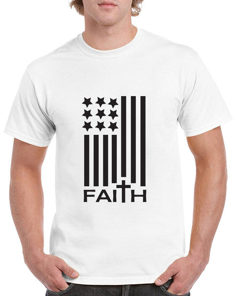 American Flag with Faith Design Heavy Cotton Classic Fit Round Neck Short Sleeve T-Shirts – S ~ 3XL