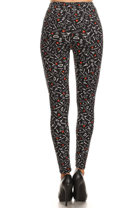 Women's 3X 5X School Supplies Pattern Printed Leggings