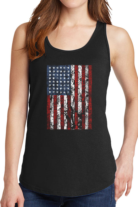 Women's Distressed American Flag Core Cotton Tank Tops -XS~4XL