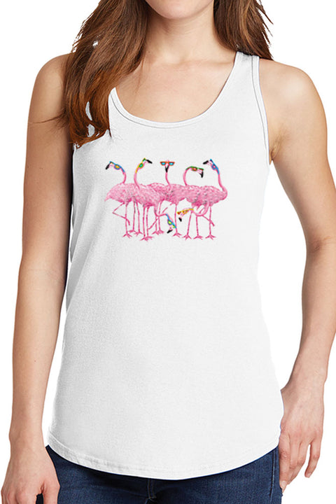 Women's Five Pink Flamingos Core Cotton Tank Tops -XS~4XL