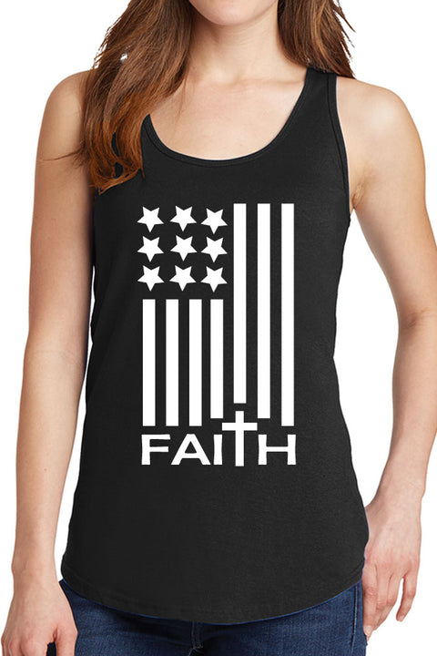 Women's Faith American Flag Design Core Cotton Tank Tops -XS~4XL