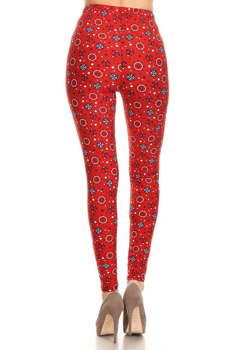 Women's Plus colorful Anchor Compass Pattern Printed Leggings