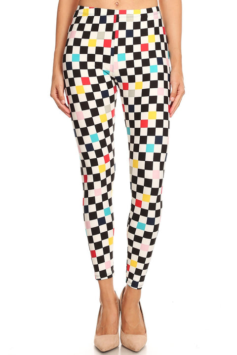 Women's Regular Colorful Checkered Pattern Printed Leggings
