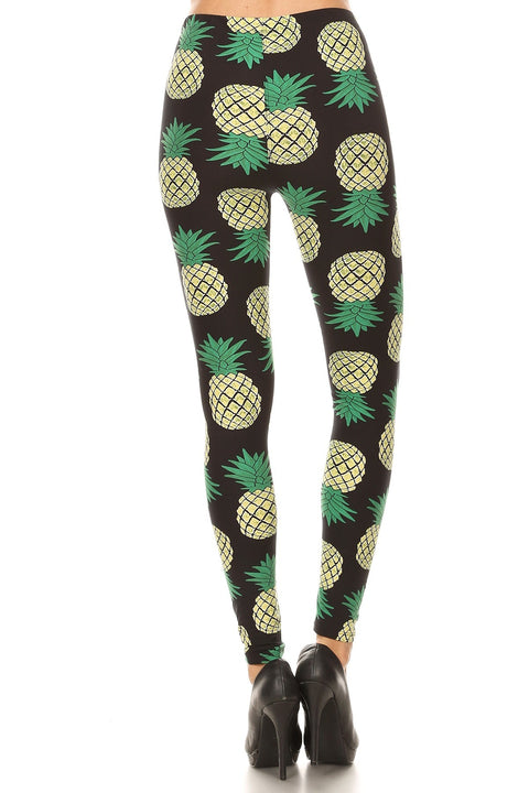 Women's Plus Yellow Pineapple Fruit Pattern Printed Leggings