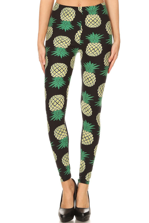 Women's Plus Yellow Pineapple Fruit Pattern Printed Leggings