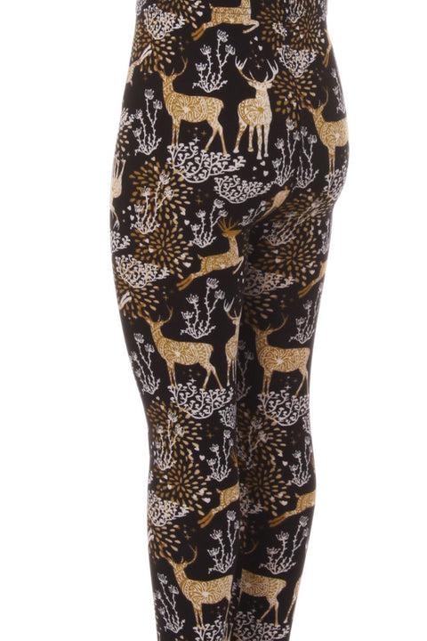 Girl's Brown Deer Pattern Printed Leggings