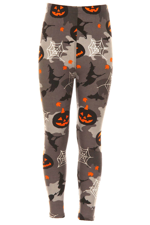 Kid's Pumpkin Bat Witch Halloween Pattern Printed Leggings