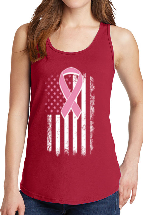 Women's Breast Cancer Flag Core Cotton Tank Tops -XS~4XL