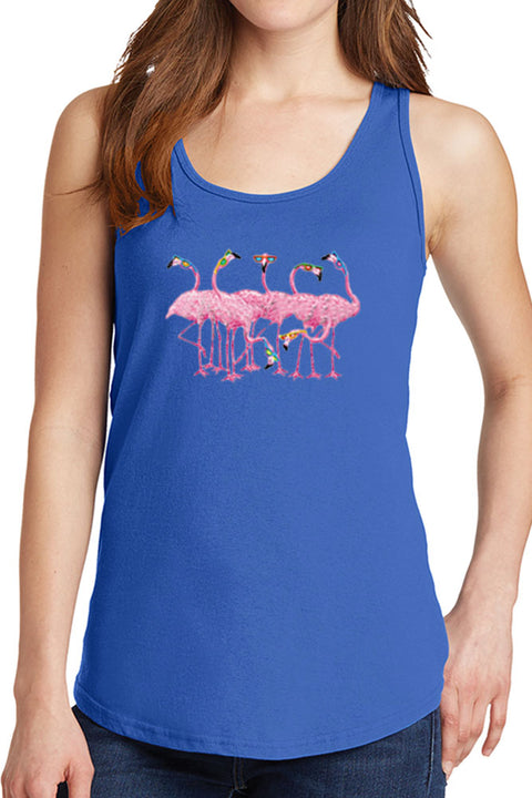 Women's Five Pink Flamingos Core Cotton Tank Tops -XS~4XL