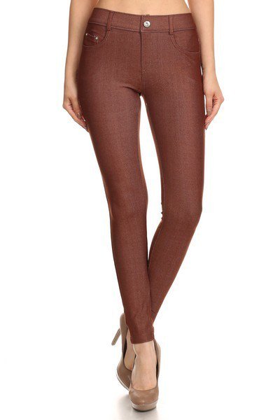 Women's Stretchy Cotton-Blend Jeggings with 5 Pockets- Regular and Plus