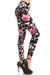 Women's Regular Black White Flower with Pink Pattern Printed Leggings
