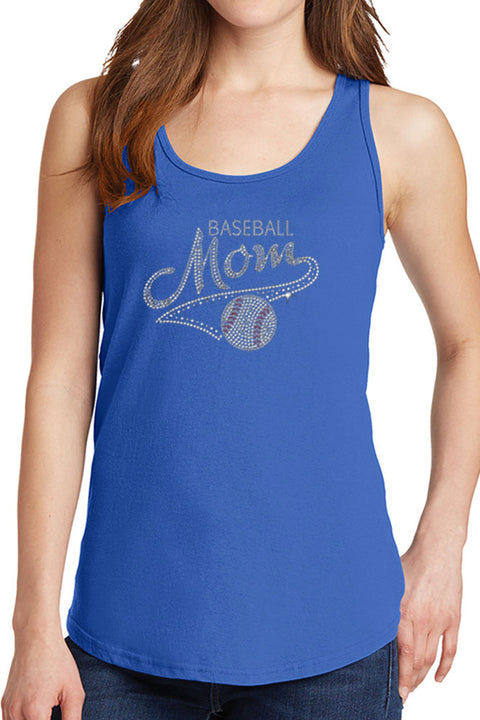 Women's Baseball Mom Rhinestone Core Cotton Tank Tops -XS~4XL
