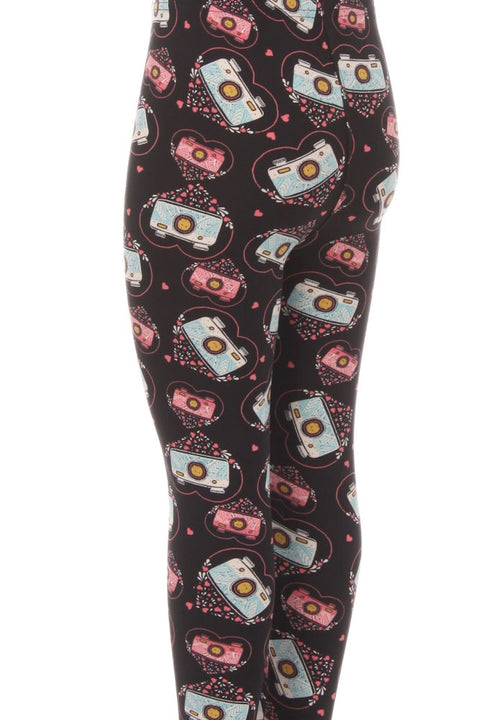 Kid's Camera with Hearts Pattern Printed Leggings