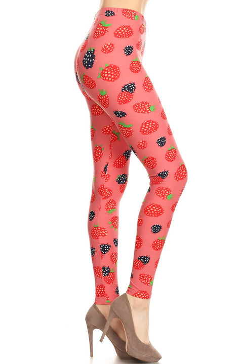 Women's Plus Raspberry Blueberry Pattern Printed Leggings