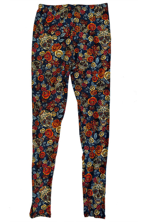 Women's Regular Multi Color Sugar Skull Pattern Printed Leggings