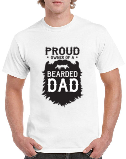 Men's Proud Owner of a Bearded Dad Heavy Cotton Classic Fit Round Neck Short Sleeve T-Shirts – S ~ 3XL